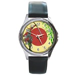 Meme Samurai Artwork Japaneses Round Metal Watch Front