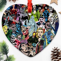 Vintage Horror Collage Pattern Ornament (heart) by Ket1n9