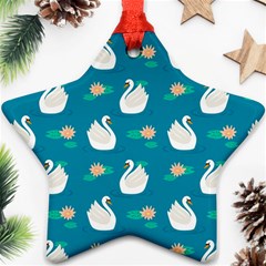Elegant Swan Pattern With Water Lily Flowers Star Ornament (two Sides) by Ket1n9