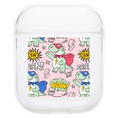 Seamless Pattern With Many Funny Cute Superhero Dinosaurs T-rex Mask Cloak With Comics Style Inscrip Soft Tpu Airpods 1/2 Case by Ket1n9
