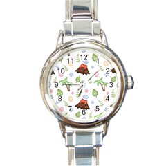 Cute Palm Volcano Seamless Pattern Round Italian Charm Watch by Ket1n9