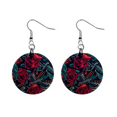 Vintage Flash Tattoos Designs Seamless Pattern Mini Button Earrings by Ndabl3x