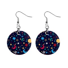 Colorful Background Moons Stars Mini Button Earrings by Ndabl3x