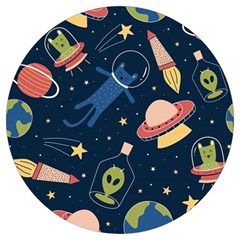 Seamless Pattern With Funny Alien Cat Galaxy Round Trivet by Ndabl3x