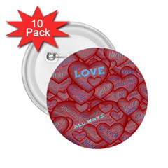 Love Hearts Valentine Red Symbol 2 25  Buttons (10 Pack)  by Paksenen