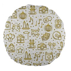 Birthday Party Seamless Pattern Gold Party Decor Elements Birthday Cake Gift Confetti Festive Event Large 18  Premium Round Cushions by Ket1n9