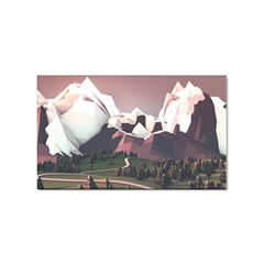 White And Brown Mountain Illustration Digital Art Sticker (rectangular) by Cendanart