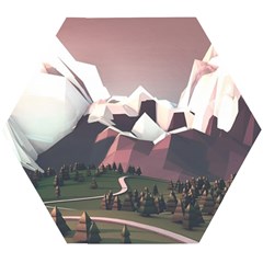 White And Brown Mountain Illustration Digital Art Wooden Puzzle Hexagon by Cendanart