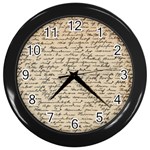 Close Up Photo Of Black Text Old Handwriting Leave Old Script Wall Clock (Black) Front