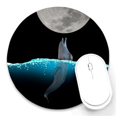 Dolphin Moon Water Round Mousepad by Ndabl3x