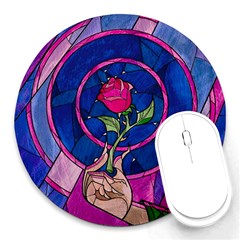 Enchanted Rose Stained Glass Round Mousepad by Cendanart