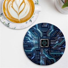Circuit Board Motherboard Uv Print Round Tile Coaster by Cemarart