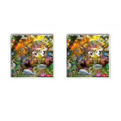 Garden Of Paradise Butterfly Swan Bird Painting Gazebo, Peacock Flower Cufflinks (square) by Ndabl3x