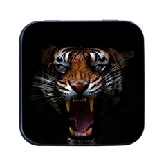 Tiger Angry Nima Face Wild Square Metal Box (black) by Cemarart