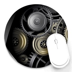 Abstract Style Gears Gold Silver Round Mousepad by Cemarart