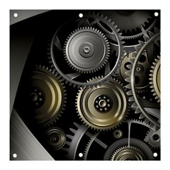 Abstract Style Gears Gold Silver Banner And Sign 3  X 3  by Cemarart