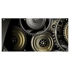 Abstract Style Gears Gold Silver Banner And Sign 8  X 4  by Cemarart