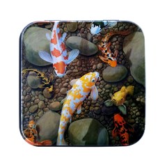 Koi Fish Clown Pool Stone Square Metal Box (black) by Cemarart