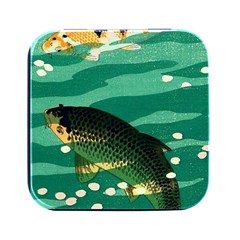 Japanese Koi Fish Square Metal Box (black) by Cemarart