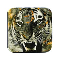 Angry Tiger Animal Broken Glasses Square Metal Box (black) by Cemarart