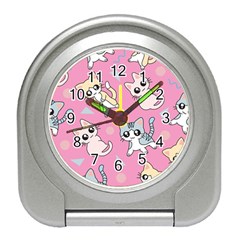 Cute Animal Little Cat Seamless Pattern Travel Alarm Clock by Grandong