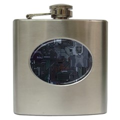 Abstract Tech Computer Motherboard Technology Hip Flask (6 Oz) by Cemarart