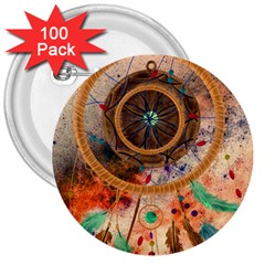 Dream Catcher Colorful Vintage 3  Buttons (100 Pack)  by Cemarart