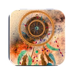 Dream Catcher Colorful Vintage Square Metal Box (black) by Cemarart