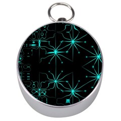 Space Time Abstract Pattern Alien Dark Green Pattern Silver Compasses by Cemarart