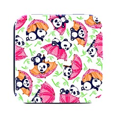Panda Umbrella Pattern Square Metal Box (black) by Cemarart