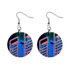 Fantasy City Architecture Building Cityscape Mini Button Earrings by Cemarart