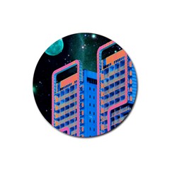 Fantasy City Architecture Building Cityscape Rubber Round Coaster (4 Pack) by Cemarart