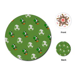 Yoshi Print, Super, Huevo, Game, Green, Egg, Mario Playing Cards Single Design (round) by nateshop