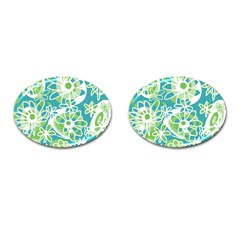 Mazipoodles Love Flowers - Teal Green Cufflinks (oval) by Mazipoodles