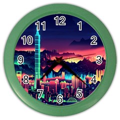 Cityscape Building Painting 3d City Illustration Color Wall Clock by Bedest