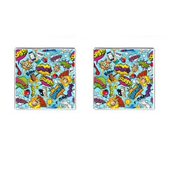 Vintage Tattoos Colorful Seamless Pattern Cufflinks (square) by Bedest