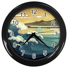 Sea Asia Waves Japanese Art The Great Wave Off Kanagawa Wall Clock (black) by Cemarart