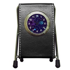Realistic Night Sky With Constellations Pen Holder Desk Clock by Cemarart