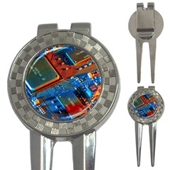 Gray Circuit Board Electronics Electronic Components Microprocessor 3-in-1 Golf Divots by Cemarart