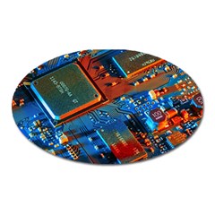 Gray Circuit Board Electronics Electronic Components Microprocessor Oval Magnet by Cemarart