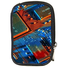 Gray Circuit Board Electronics Electronic Components Microprocessor Compact Camera Leather Case by Cemarart