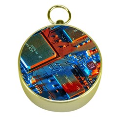Gray Circuit Board Electronics Electronic Components Microprocessor Gold Compasses by Cemarart