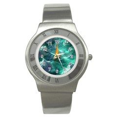 Dolphin Swimming Sea Ocean Stainless Steel Watch by Cemarart