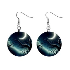 Moon Moonlit Forest Fantasy Midnight Mini Button Earrings by Cemarart