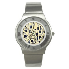 Elegant Hairdresser Pattern Cream Stainless Steel Watch by TetiBright