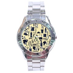 Elegant Hairdresser Pattern Cream Stainless Steel Analogue Watch by TetiBright