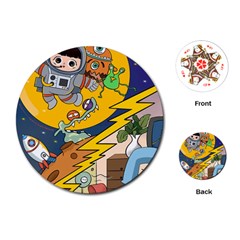 Astronaut Moon Monsters Spaceship Universe Space Cosmos Playing Cards Single Design (round) by Maspions