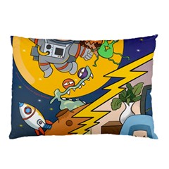 Astronaut Moon Monsters Spaceship Universe Space Cosmos Pillow Case (two Sides) by Maspions