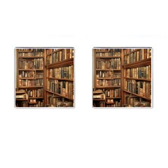 Room Interior Library Books Bookshelves Reading Literature Study Fiction Old Manor Book Nook Reading Cufflinks (square) by Grandong