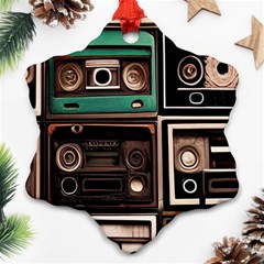 Retro Electronics Old Antiques Texture Wallpaper Vintage Cassette Tapes Retrospective Snowflake Ornament (two Sides) by Grandong